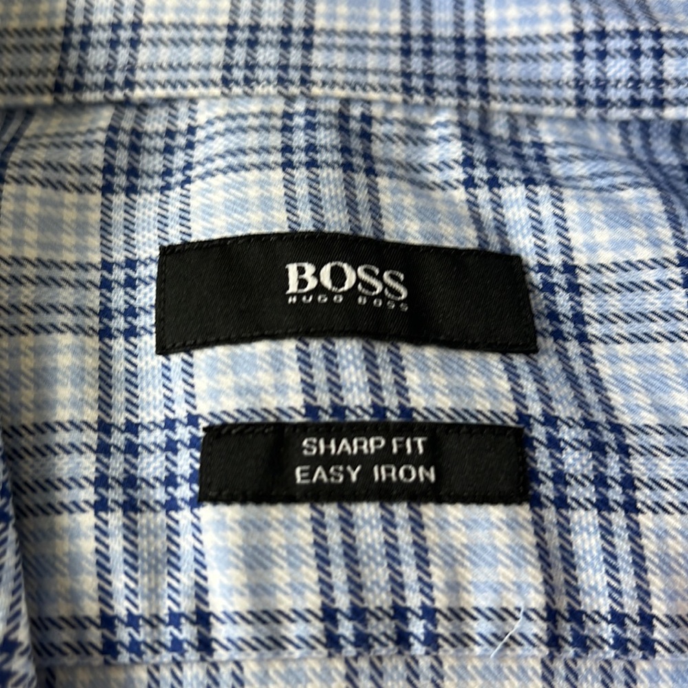 Hugo Boss Mens Blue Checkered Dress Shirt